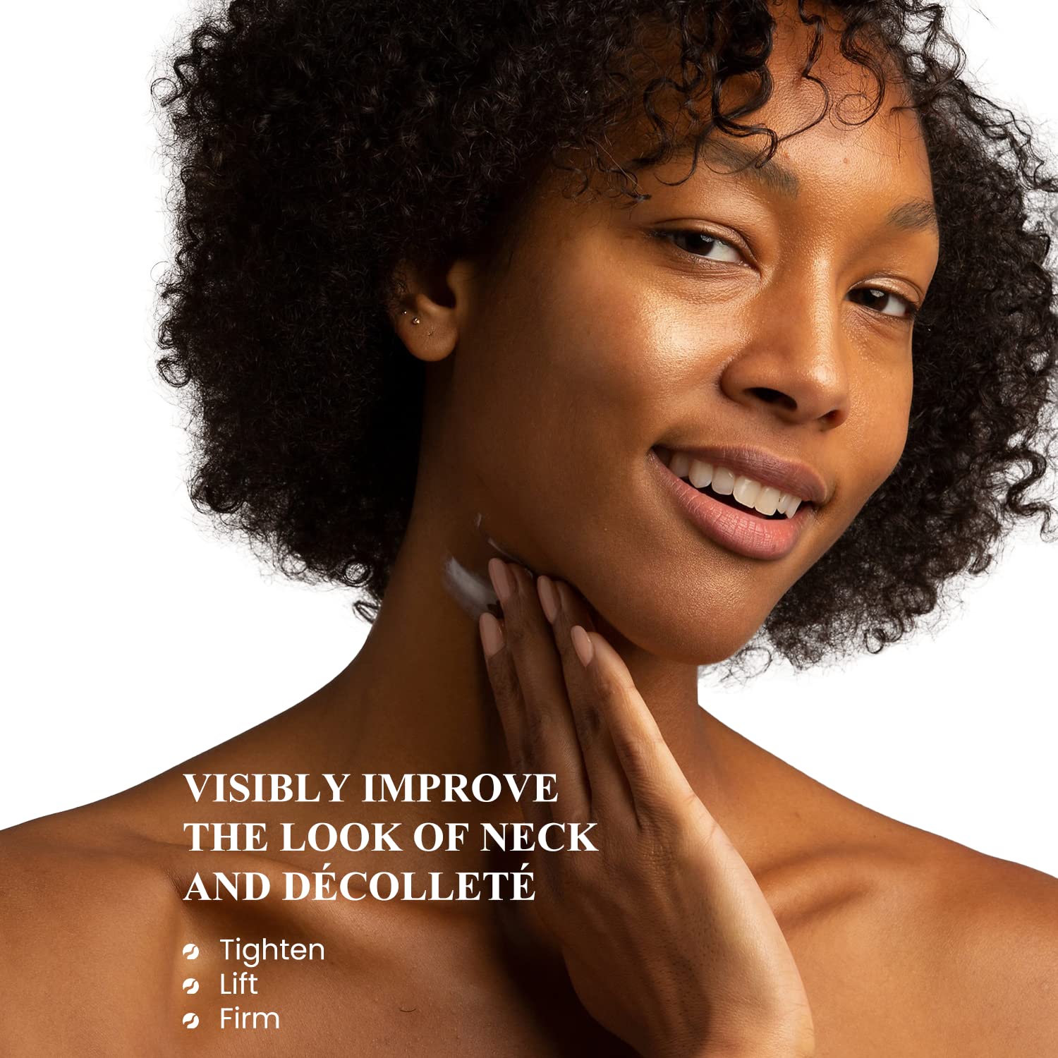 Kleem Organics neck firming cream on face and décolleté area for renewed look