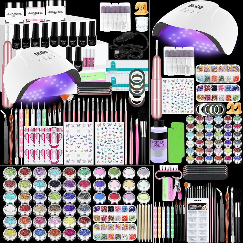 Klemon acrylic kit powders offer vibrant color for durable at-home nails.