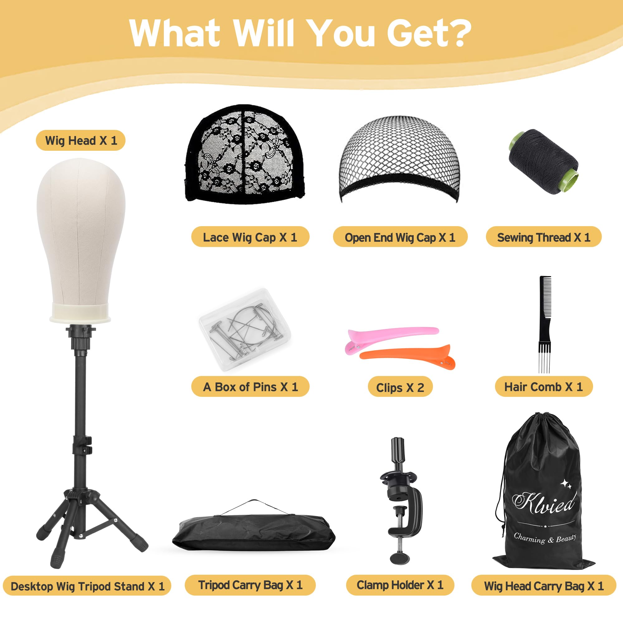 Klvied multi-use wig head display suitable for styling and display