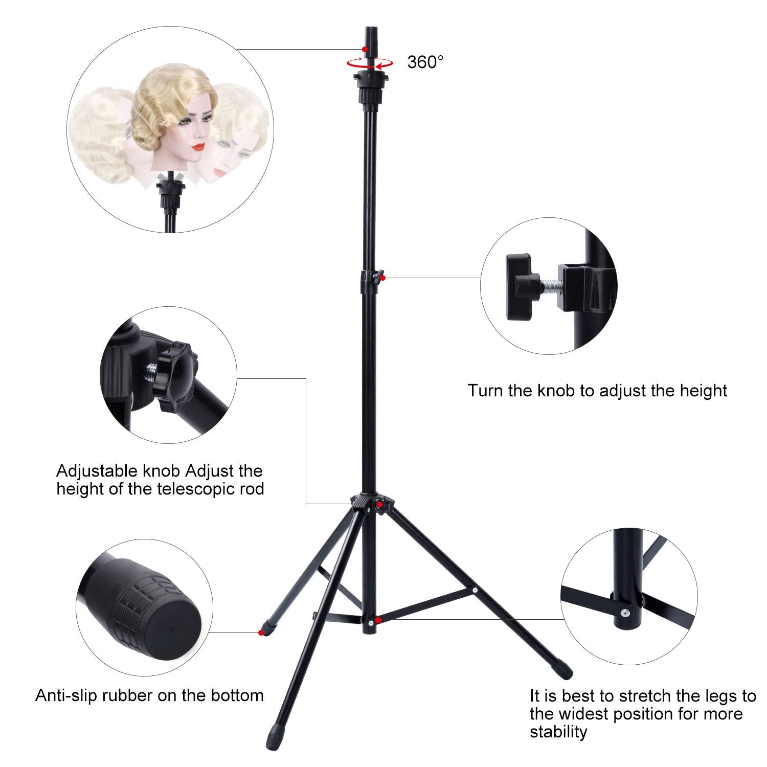 Klvied wig stand base stability provides steadier practice sessions.