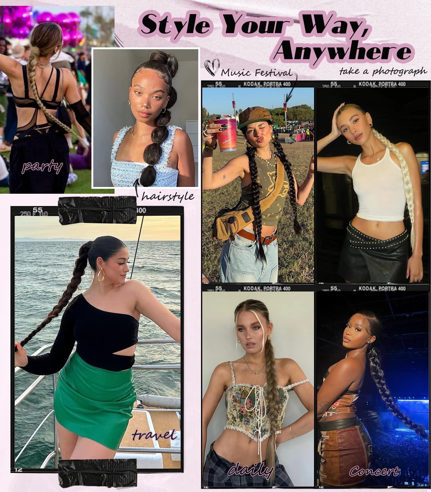 Kmzbasg model wearing pony tail look for daytime wear and events.