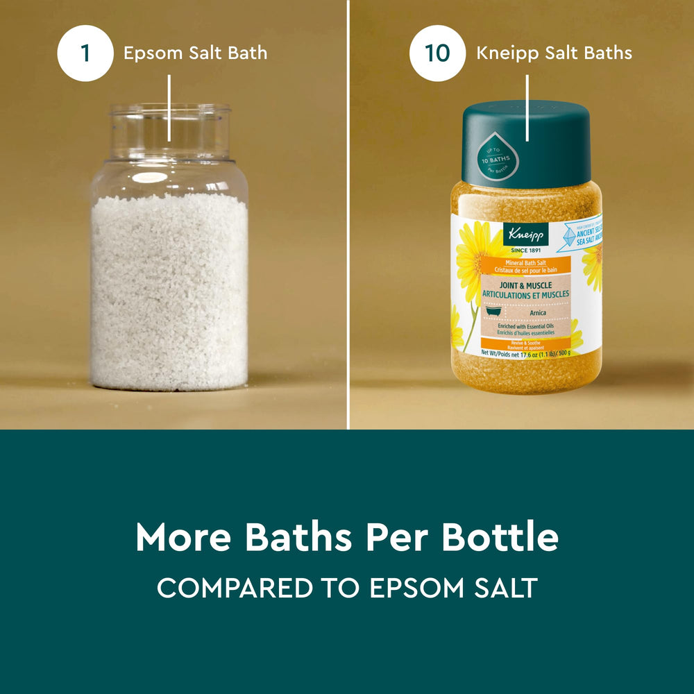 Vibrant saffron color of Kneipp Arnica bath salt transforms the tub ambiance.
