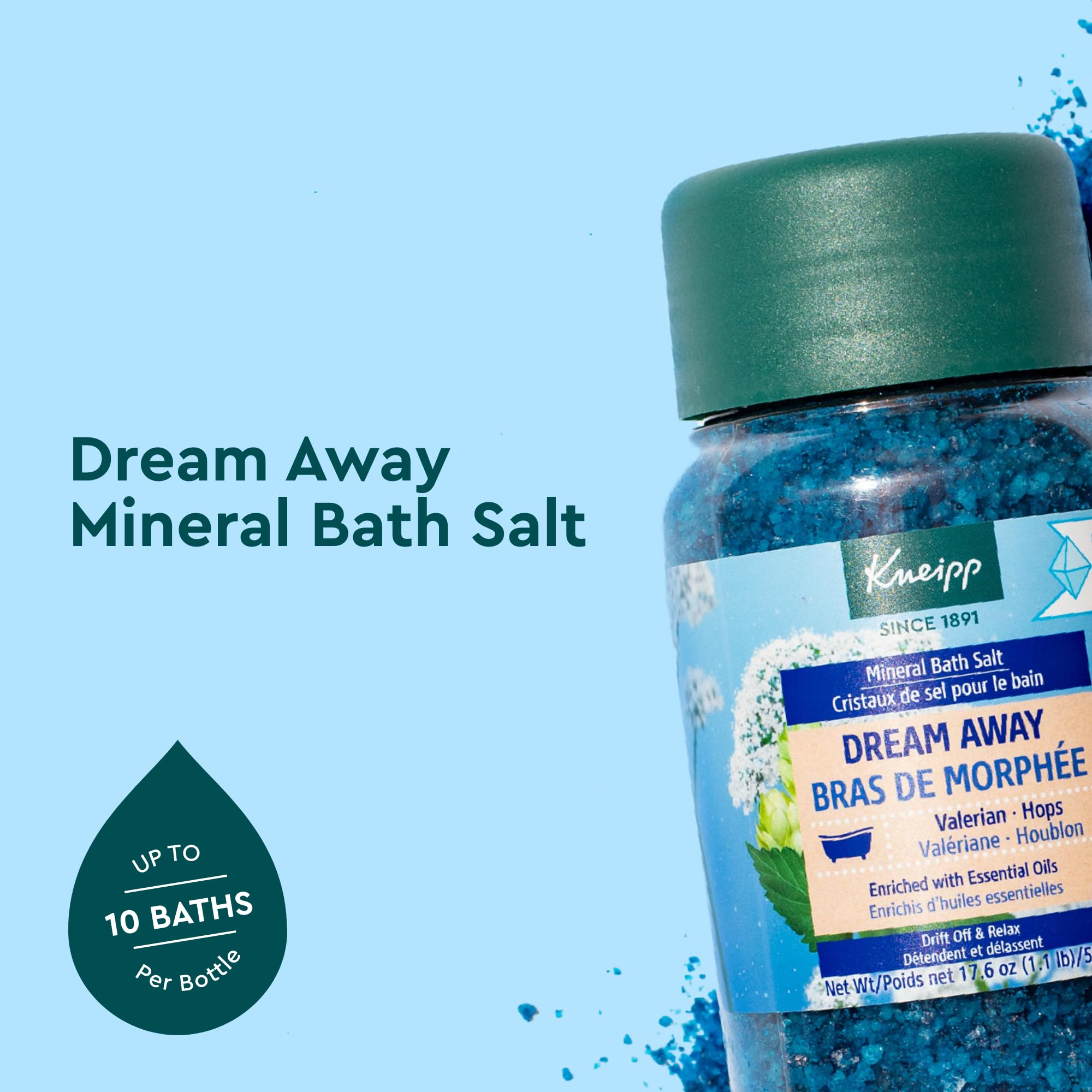Kneipp Dream Away being poured into a tub for a relaxing soak.