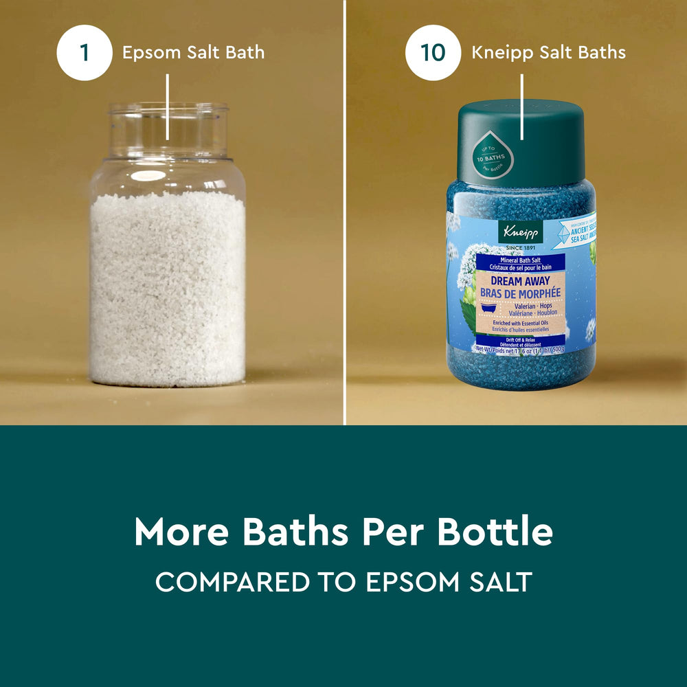 Kneipp Dream Away valerian and hops close-up signaling soothing herbal blend.