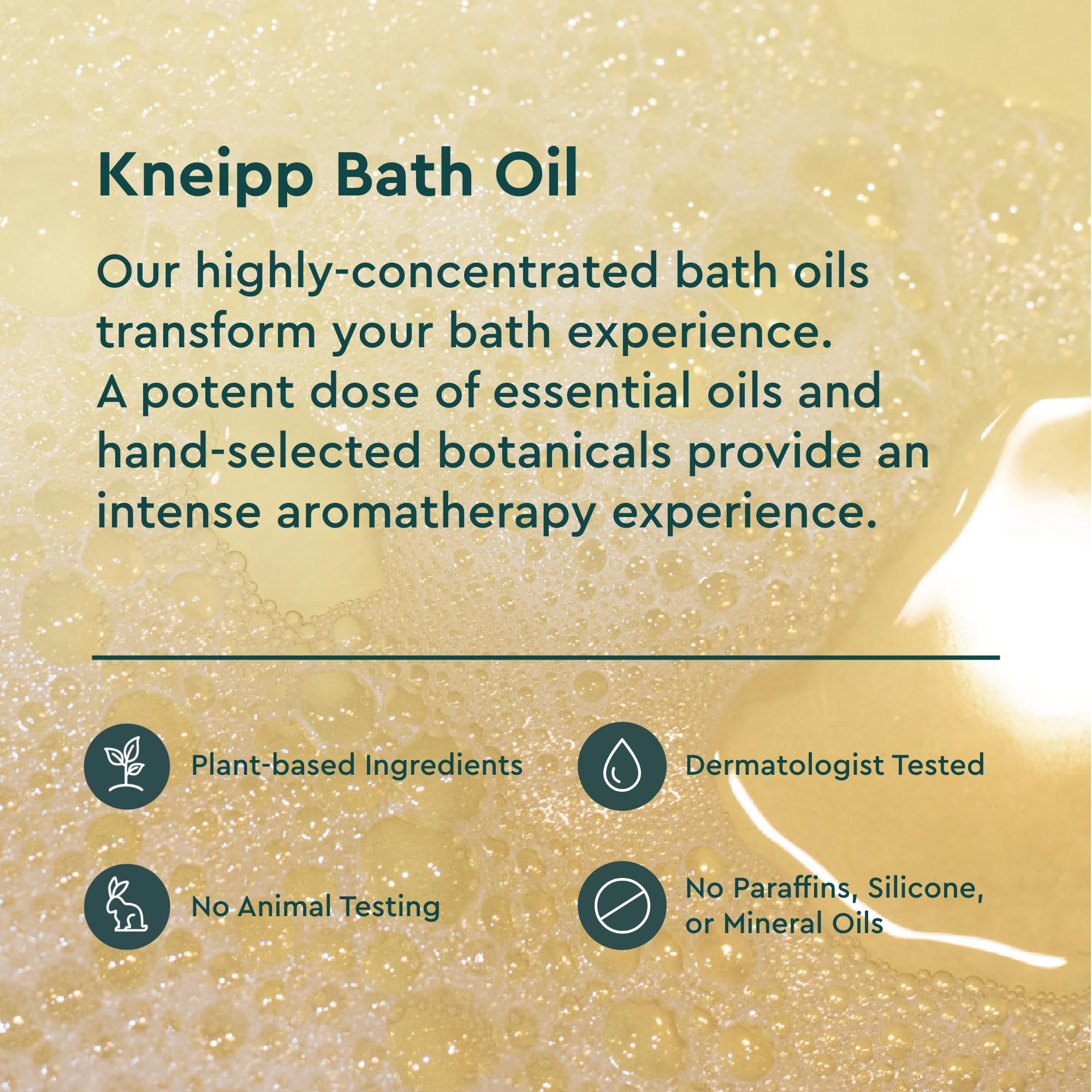 Kneipp natural vegan bath oil in action for calming aromatherapy during soak.