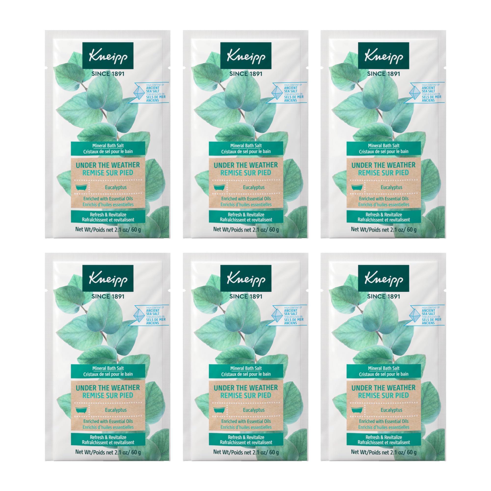 Kneipp Under The Weather eucalyptus bath salt packs for a refreshing soak.