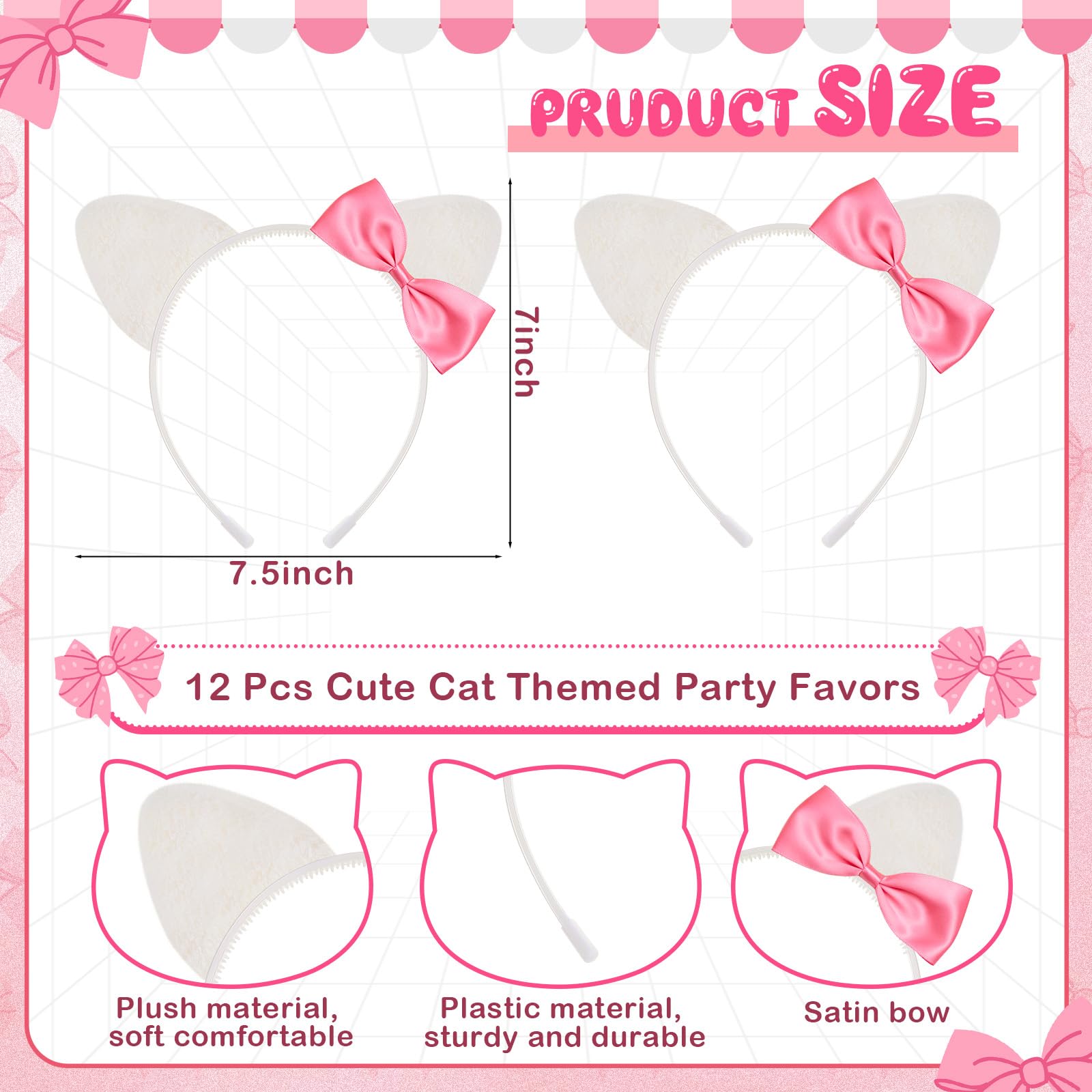 Knitgrip cat ears headbands soft plush pink detailed for cute everyday wear