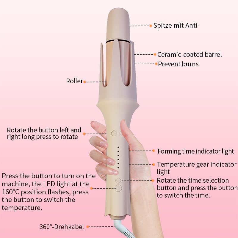 KNJOQ auto curl feature with quick heat up and audible cue