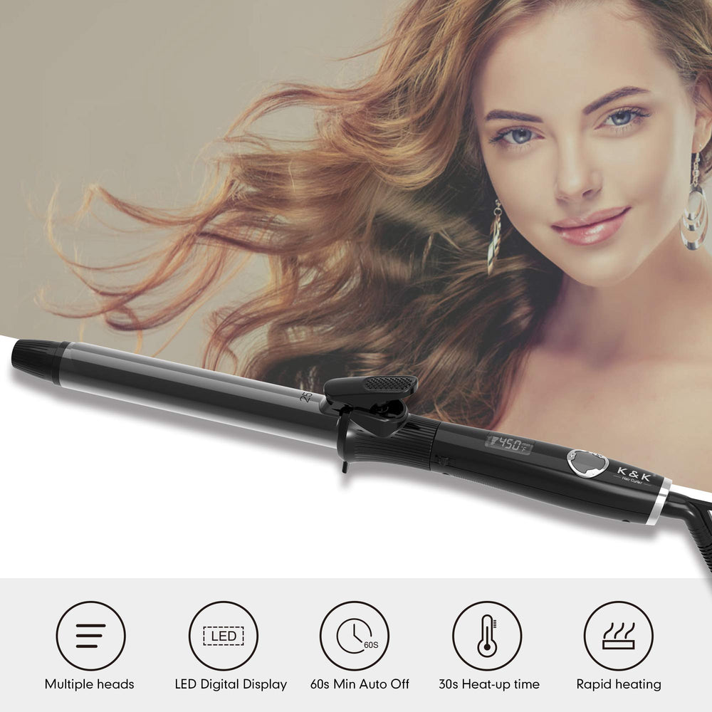 KnK curling-iron 30s-heating closeup highlights fast heat to 450°F
