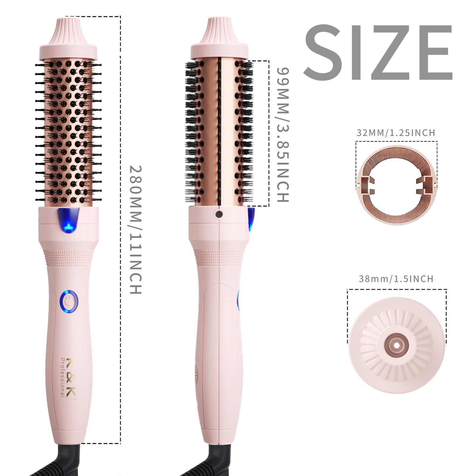 K&K Tourmaline Ionic Hot Brush worldwide voltage ideal for travel styling.