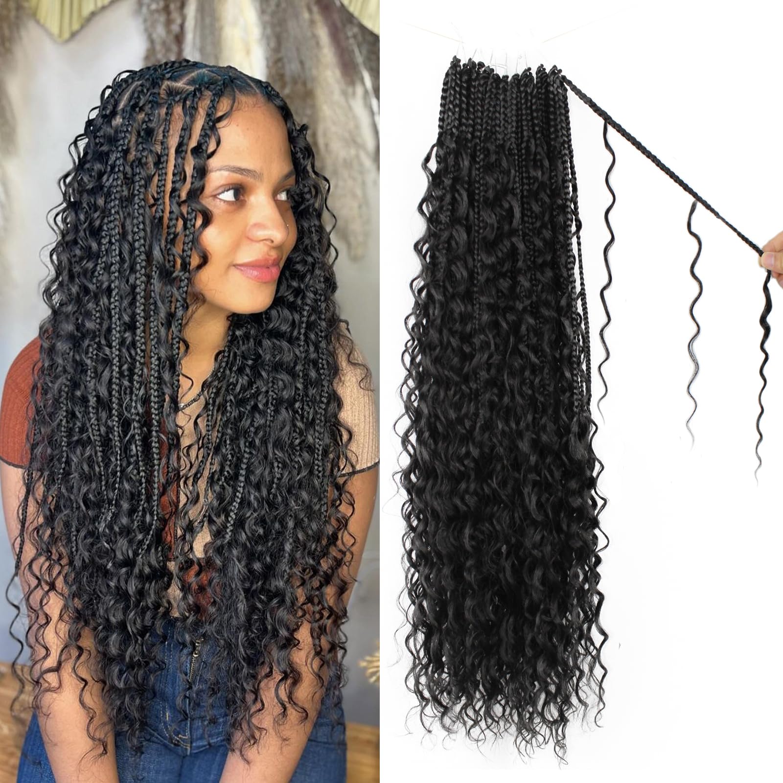 Knovotch Boho Crochet Braids 18in closeup curls offer natural texture for daily wear.
