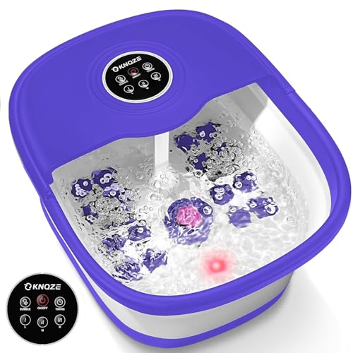 KNQZE collapsible foot spa with heat and bubbles, remote control for easy at-home foot relaxation.