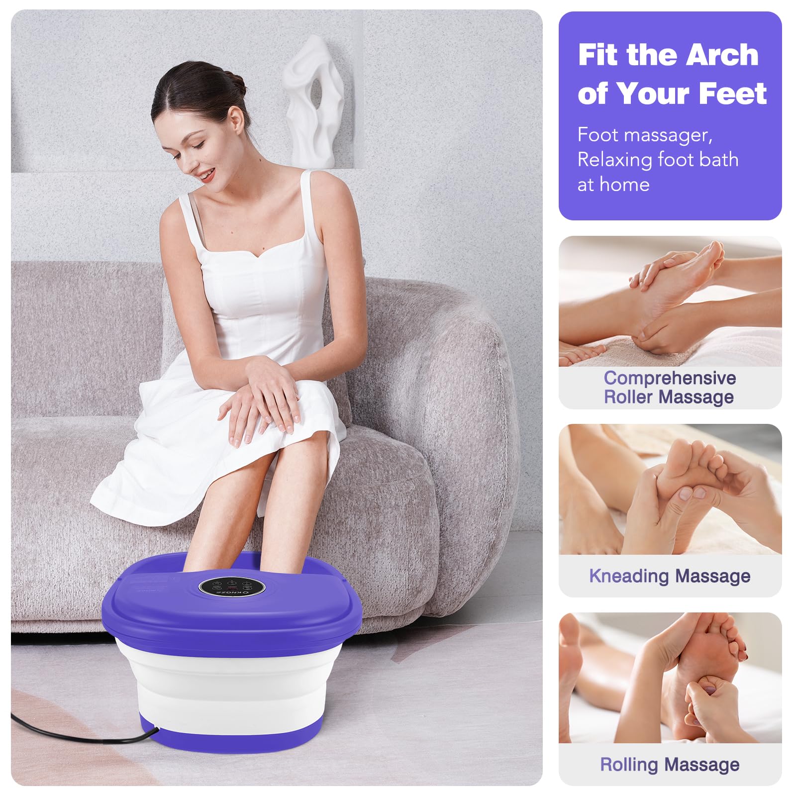 KNQZE collapsible foot spa includes pumice stone for at-home foot care.