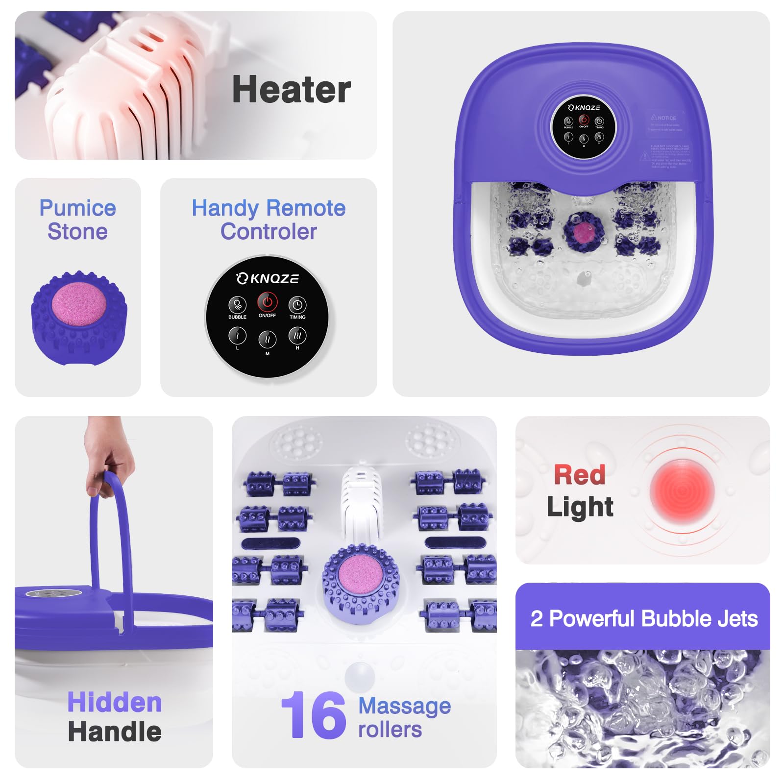 KNQZE collapsible foot spa with red light ambiance for a calming spa-like feel.