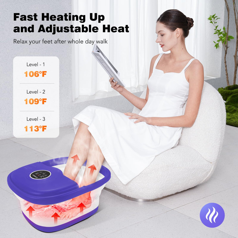 KNQZE collapsible foot spa with remote panel control for personalized warmth.