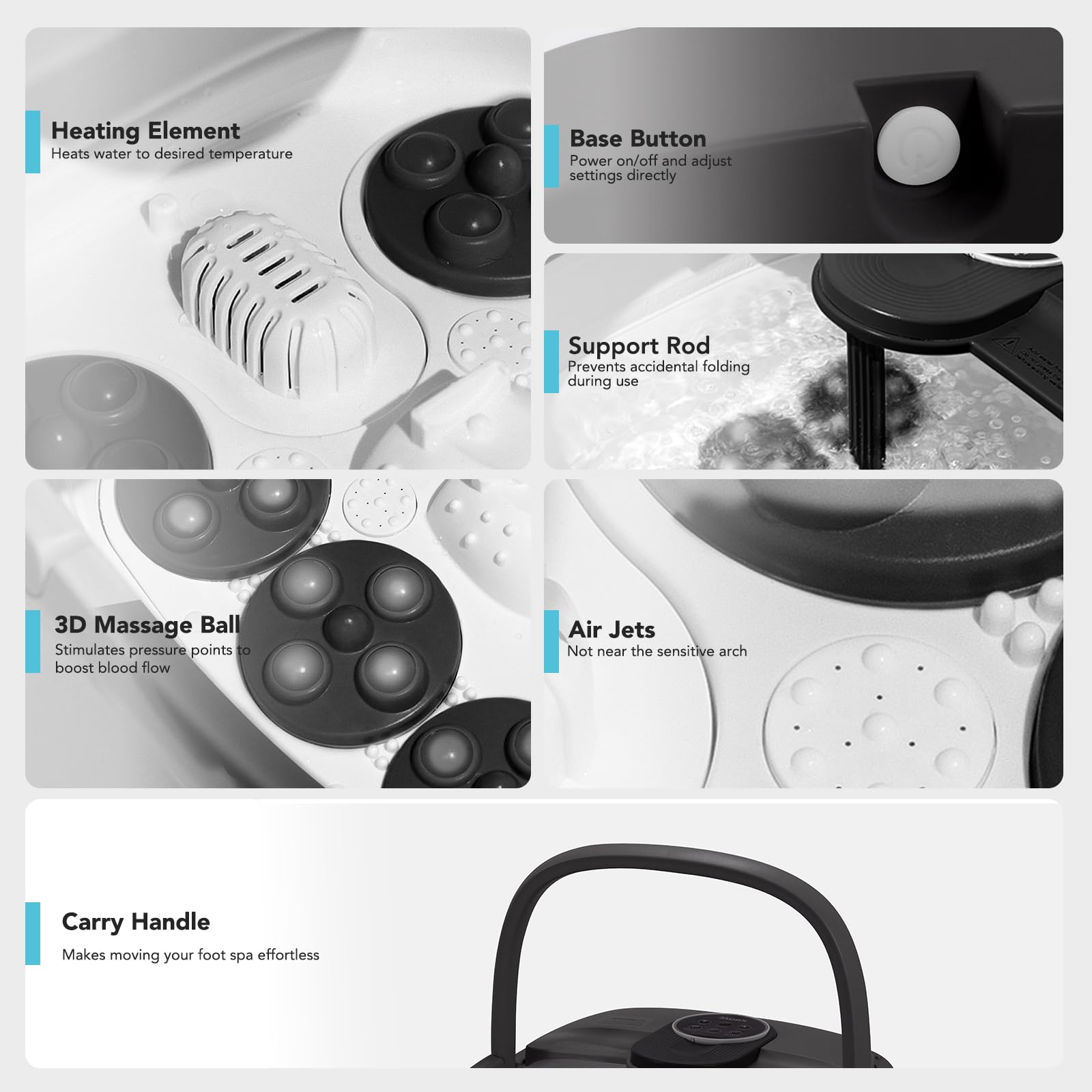 KNQZE foot spa bubbles feature delivering spa-like effervescence during soak