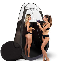 KOBBTAN large deluxe spray tan tent front view demonstrates quick pop-up setup for home or salon sessions.