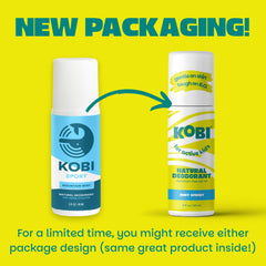 Kobi deodorant 2-pack fresh variety side label highlights safe ingredients.