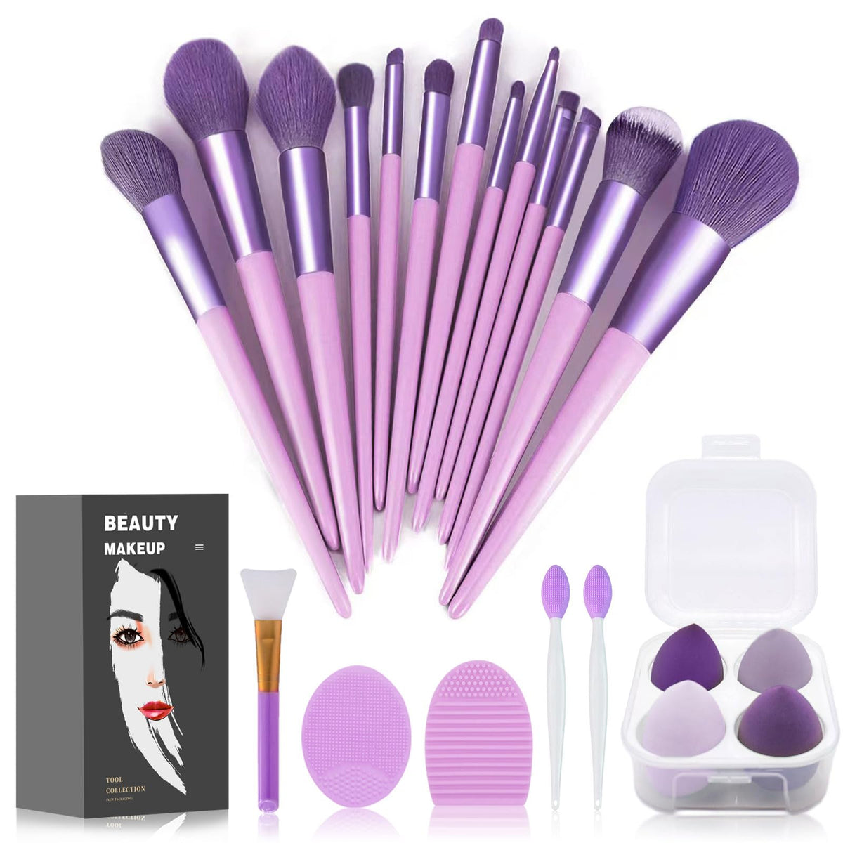 Koccido kit de brochas 22 piezas, vista frontal, suave para maquillaje natural.
