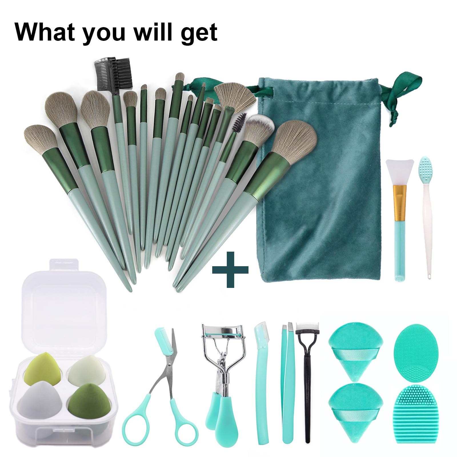 Koccido brush-cleaning egg and powder puff image suggests easy post-makeup cleanup