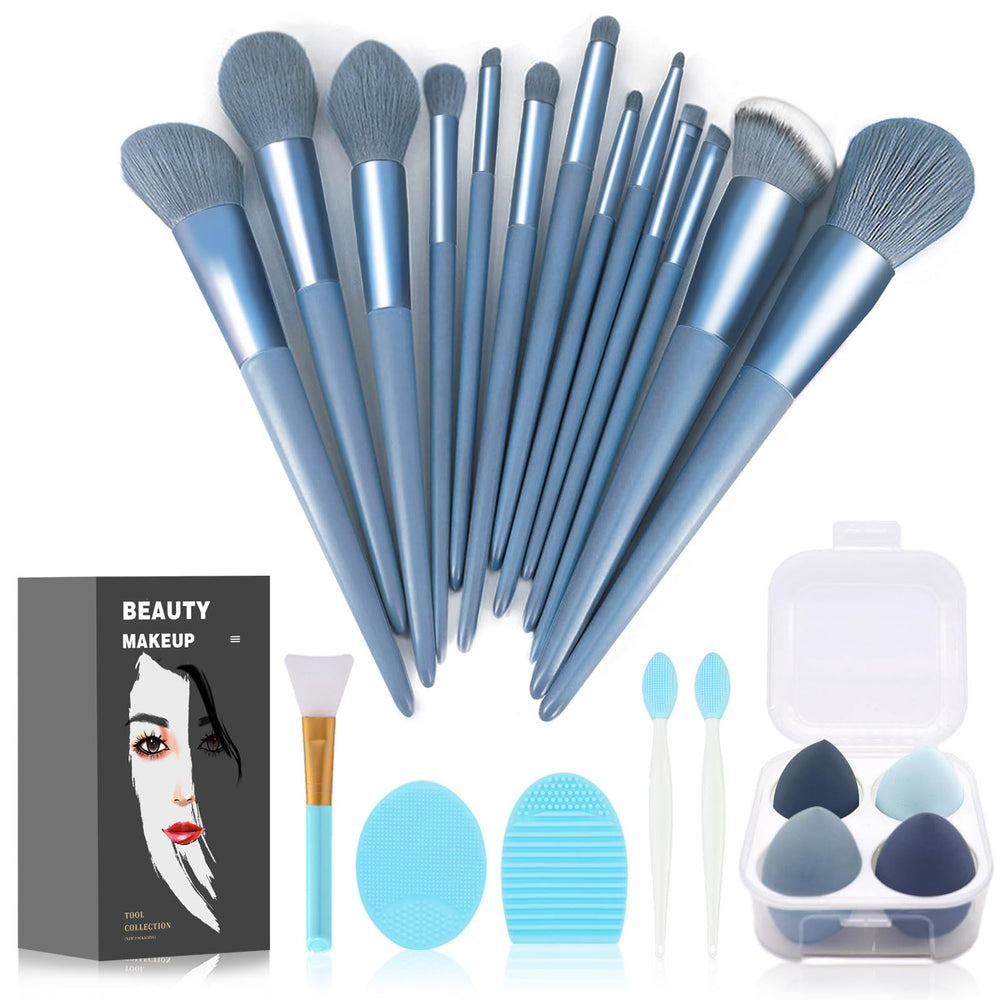 Koccido makeup brushes 22-piece kit on display for versatile makeup application across eyes, cheeks, and lips.
