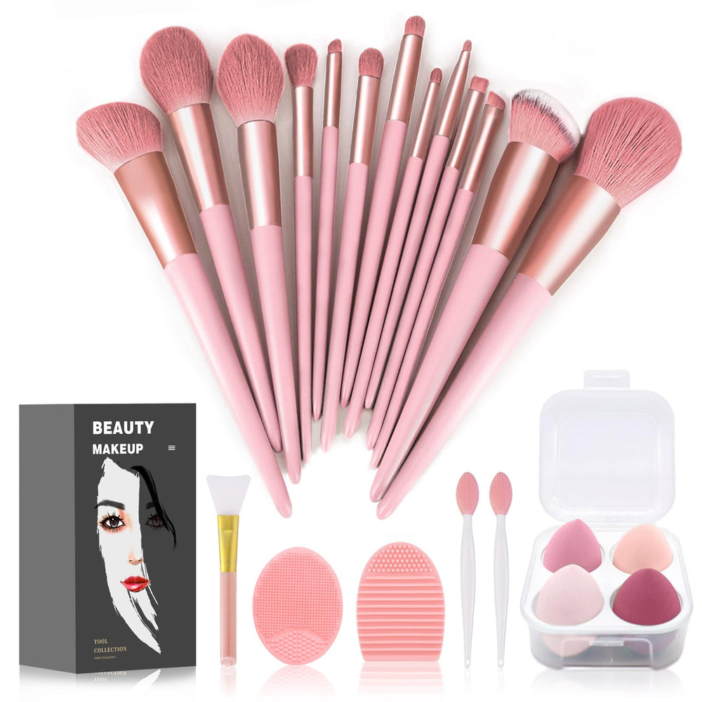 Koccido makeup brushes set 22-piece pink collection shows soft dense bristles for smooth application