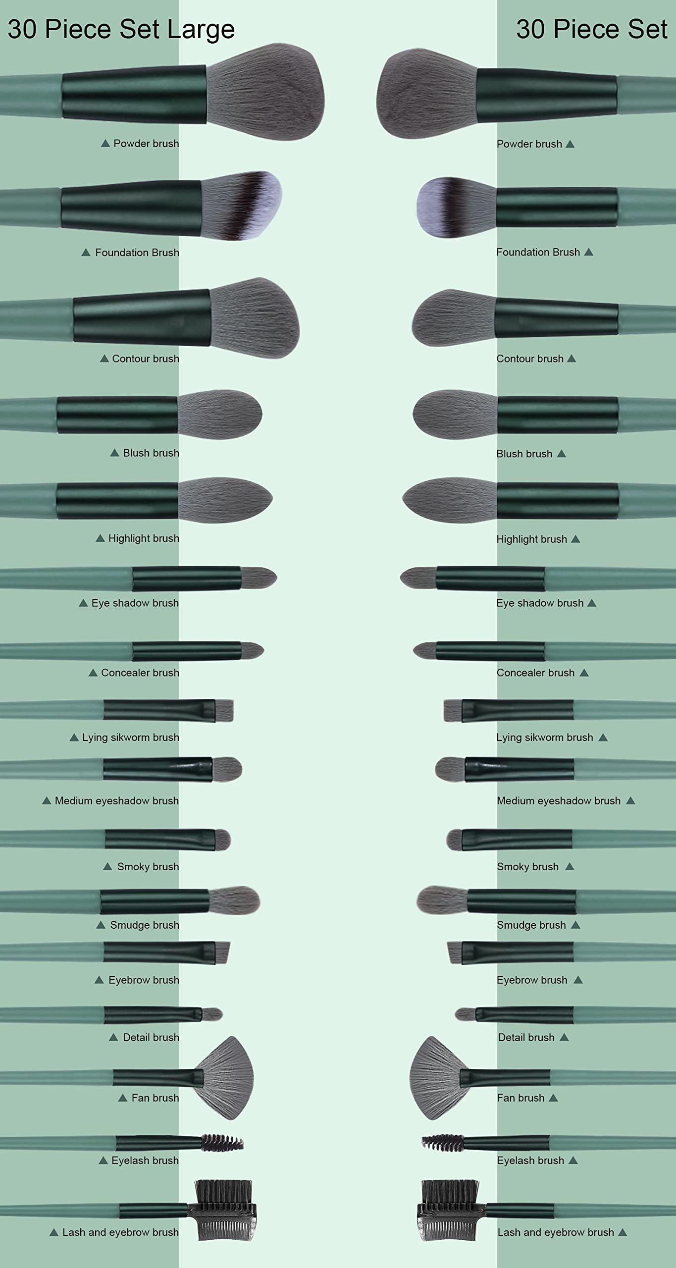 Koccido makeup brushes set green ergonomic handle for comfortable control