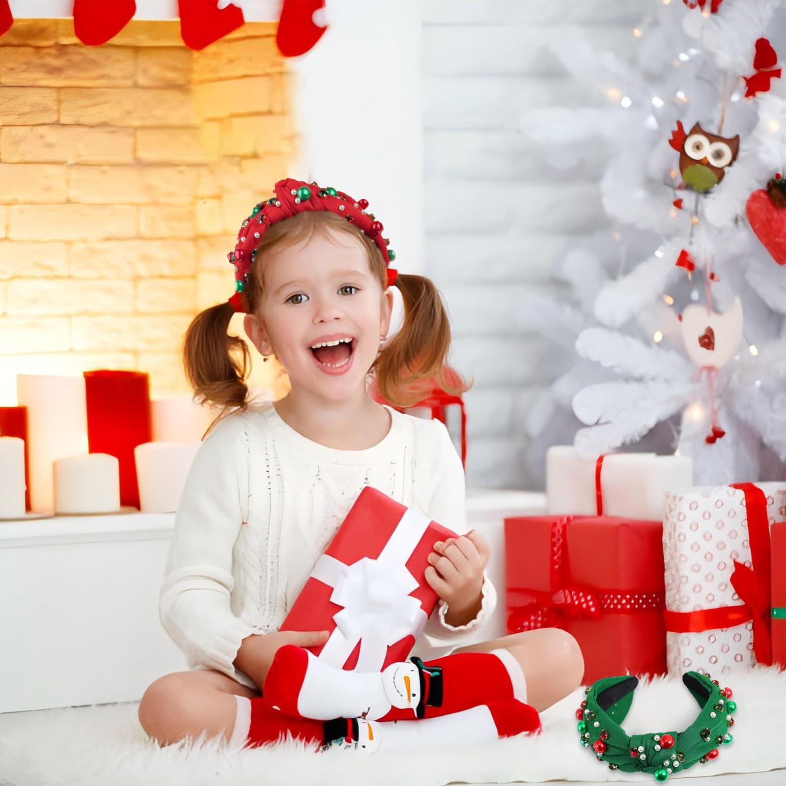 Koeilay bejeweled headband complements Christmas sweaters or dresses.