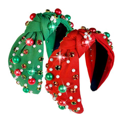Koeilay Christmas headband with pearl rhinestone knot adds festive sparkle for holiday outfits.