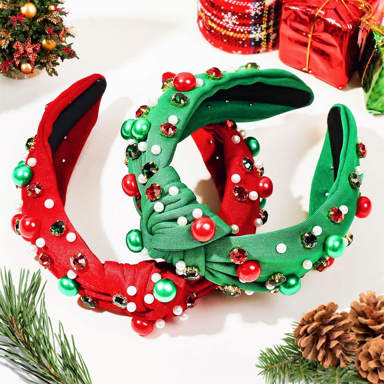 Koeilay Christmas headband top knot rhinestones adds chic attention for party looks.
