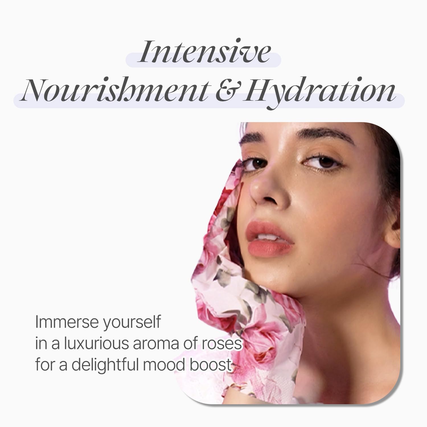 Koelf Petitfee Rose Petal Satin Hand Mask being worn for at home hydrating hand care.