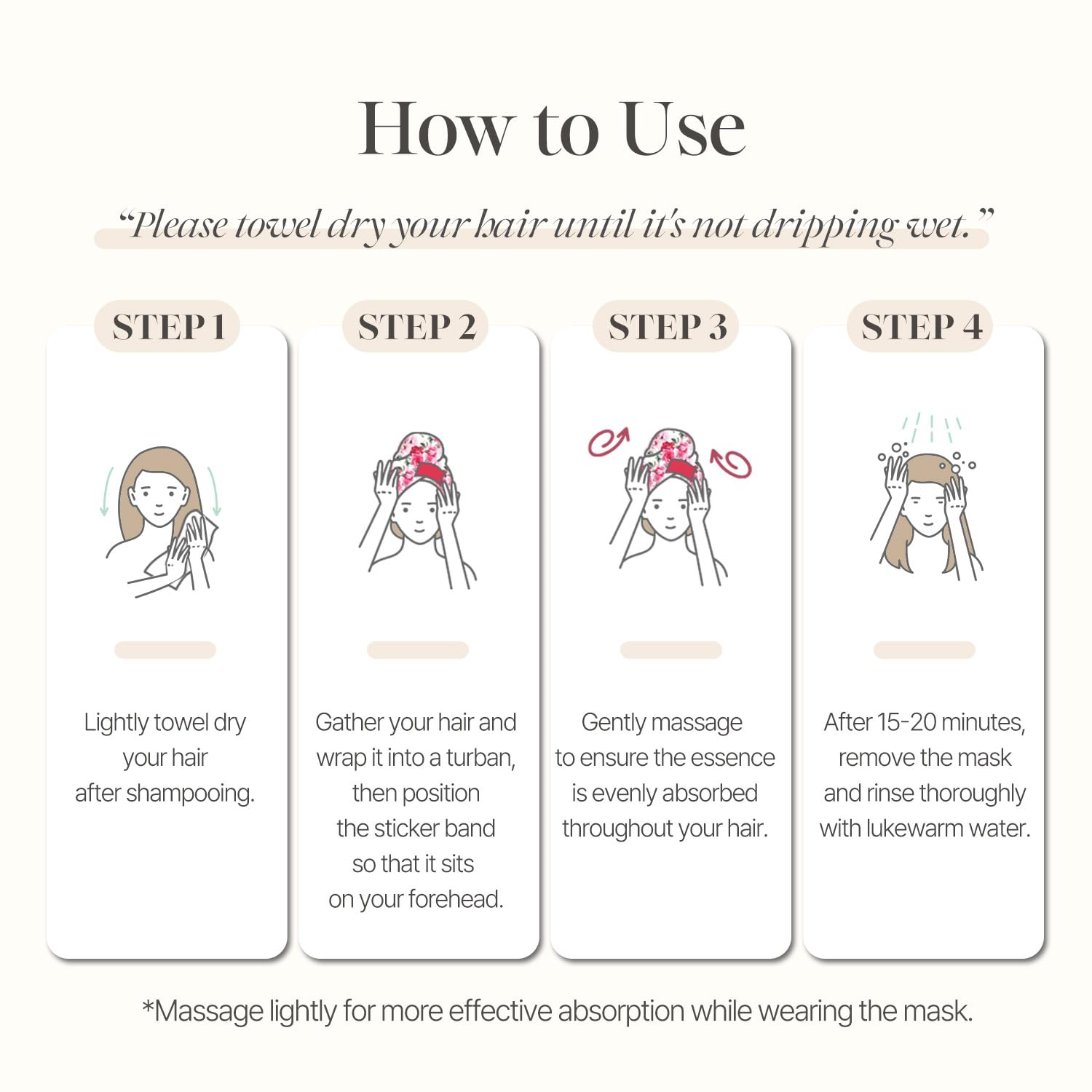 Koelf PETITFEE Rose Petal Satin Hair Mask healthy shine on dried hair suggests hydration benefits.