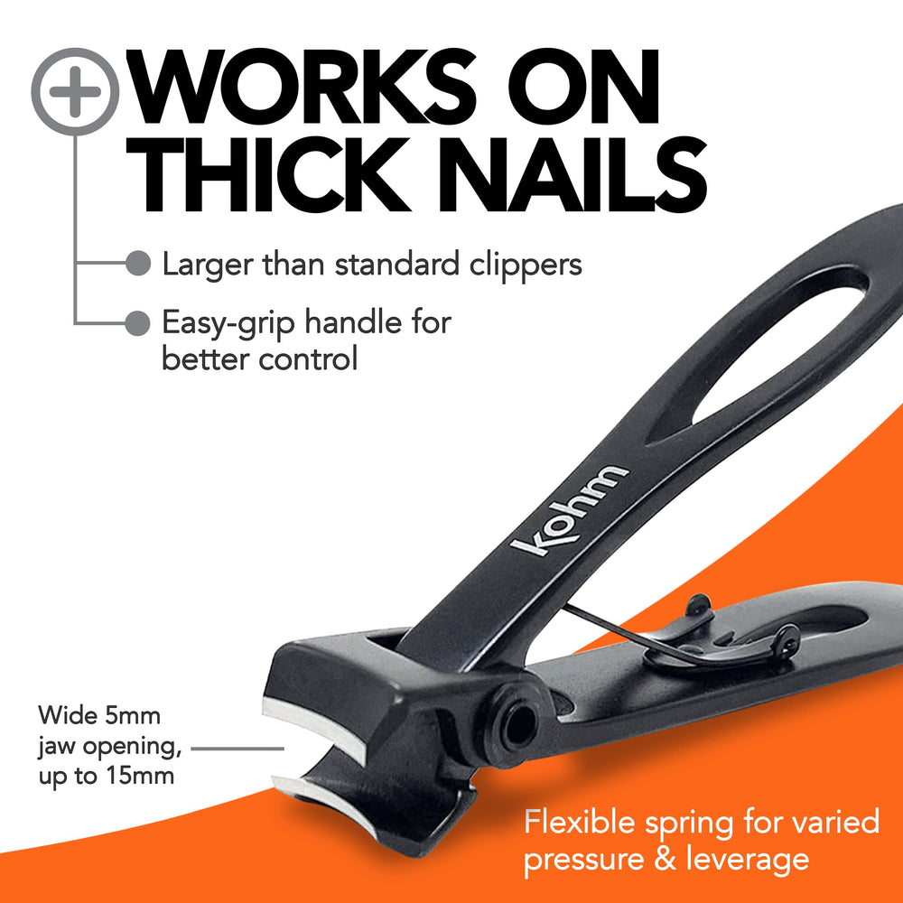 KOHM nail clippers wide-mouth jaw design safely handles toenails