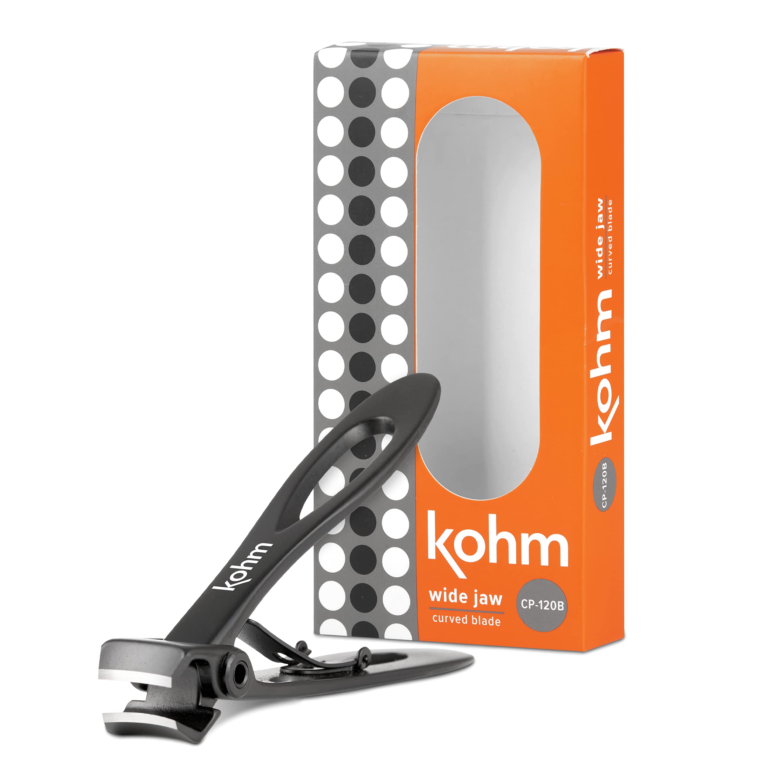 KOHM nail clippers wide mouth blade close-up for thick nails, precision trimming