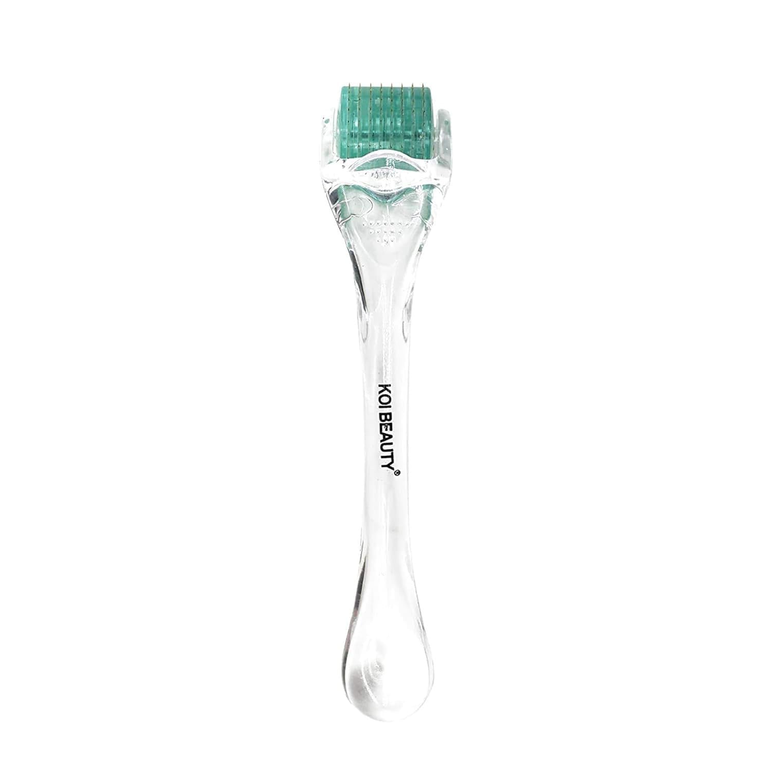 Koi Beauty derma roller close-up shows titanium needles for precise at-home micro-needling.