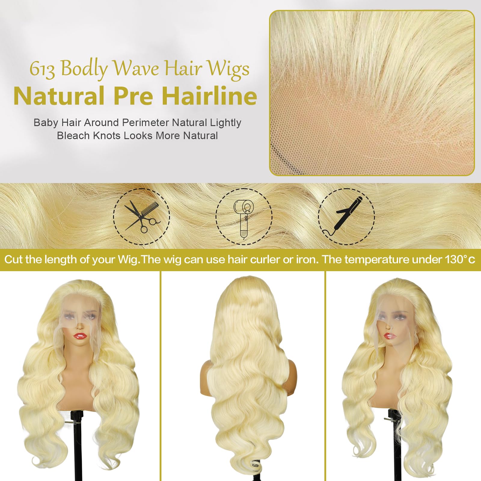 Koiaskral bleached 613 blonde wig with soft texture and natural movement.