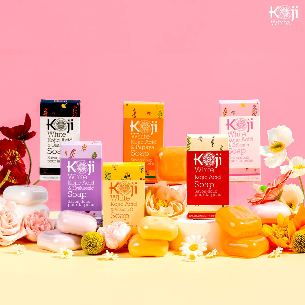 Koji White collagen soap bar showcasing hydration and nourished skin feel.