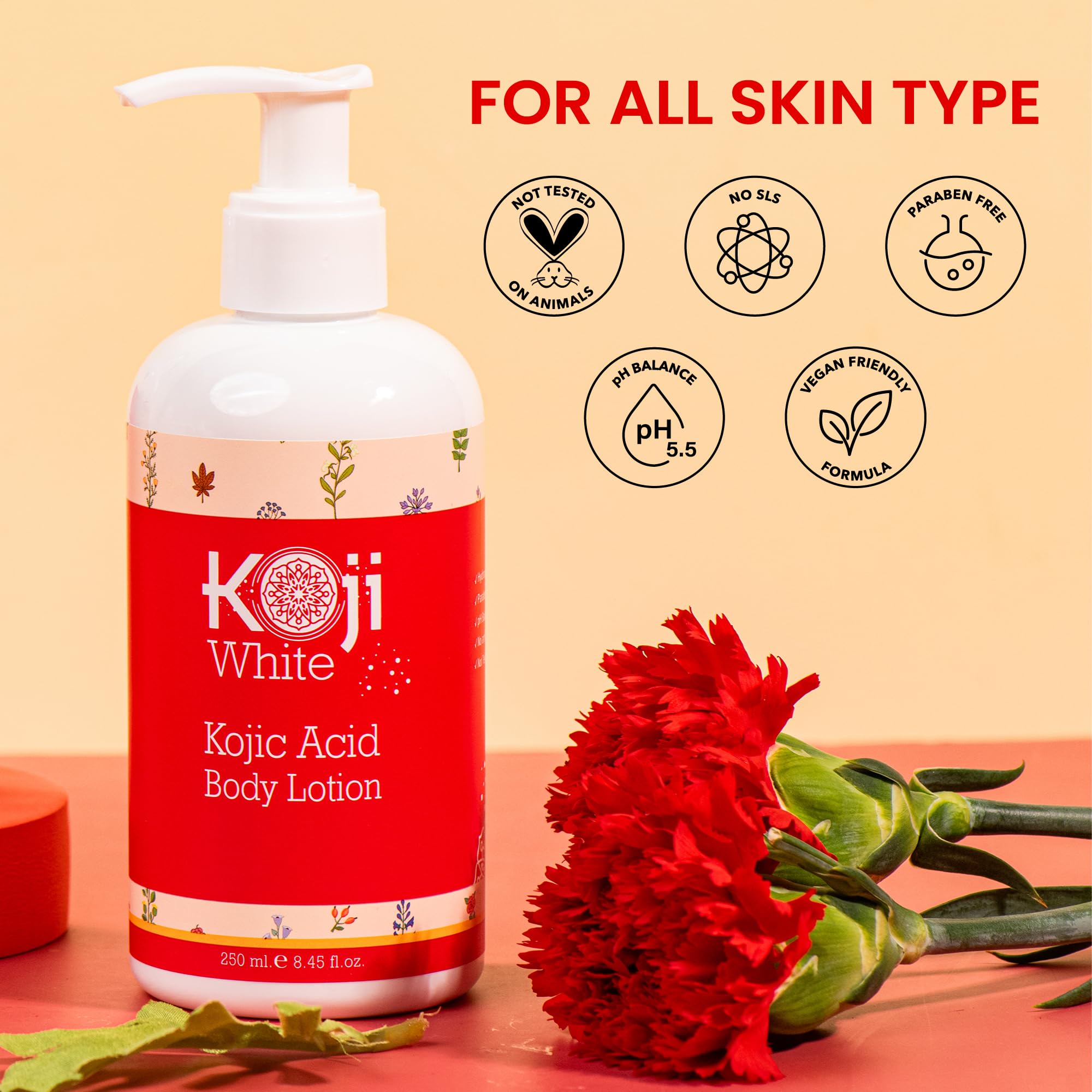 Koji White Kojic Acid Body Lotion texture closeup showing smooth absorption