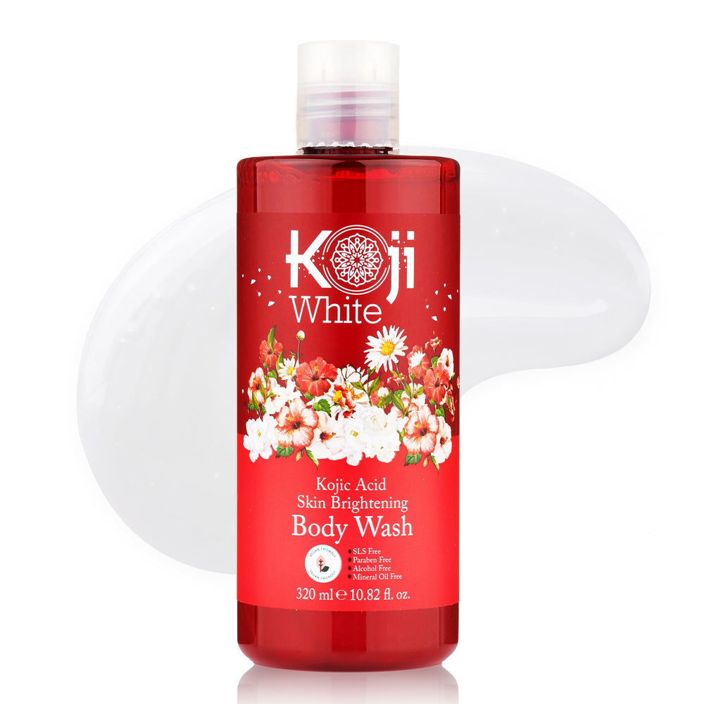 Koji White Kojic Acid Body Wash bottle cap—easy, mess-free daily cleansing.