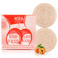 Koji White Kojic Acid Bump Eraser bar close-up highlights exfoliating texture for smoother skin