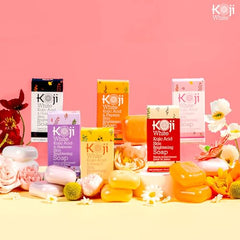 Koji White Pure Kojic Acid Soap bar coconut oil nourishment adds moisture during wash.
