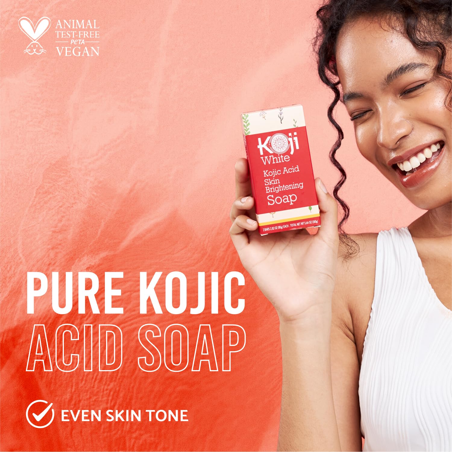 Koji White Pure Kojic Acid Soap bar vegan formula supports gentle cleansing.