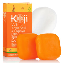 Koji White soap bar front view highlighting radiant skin potential from kojic papaya formula