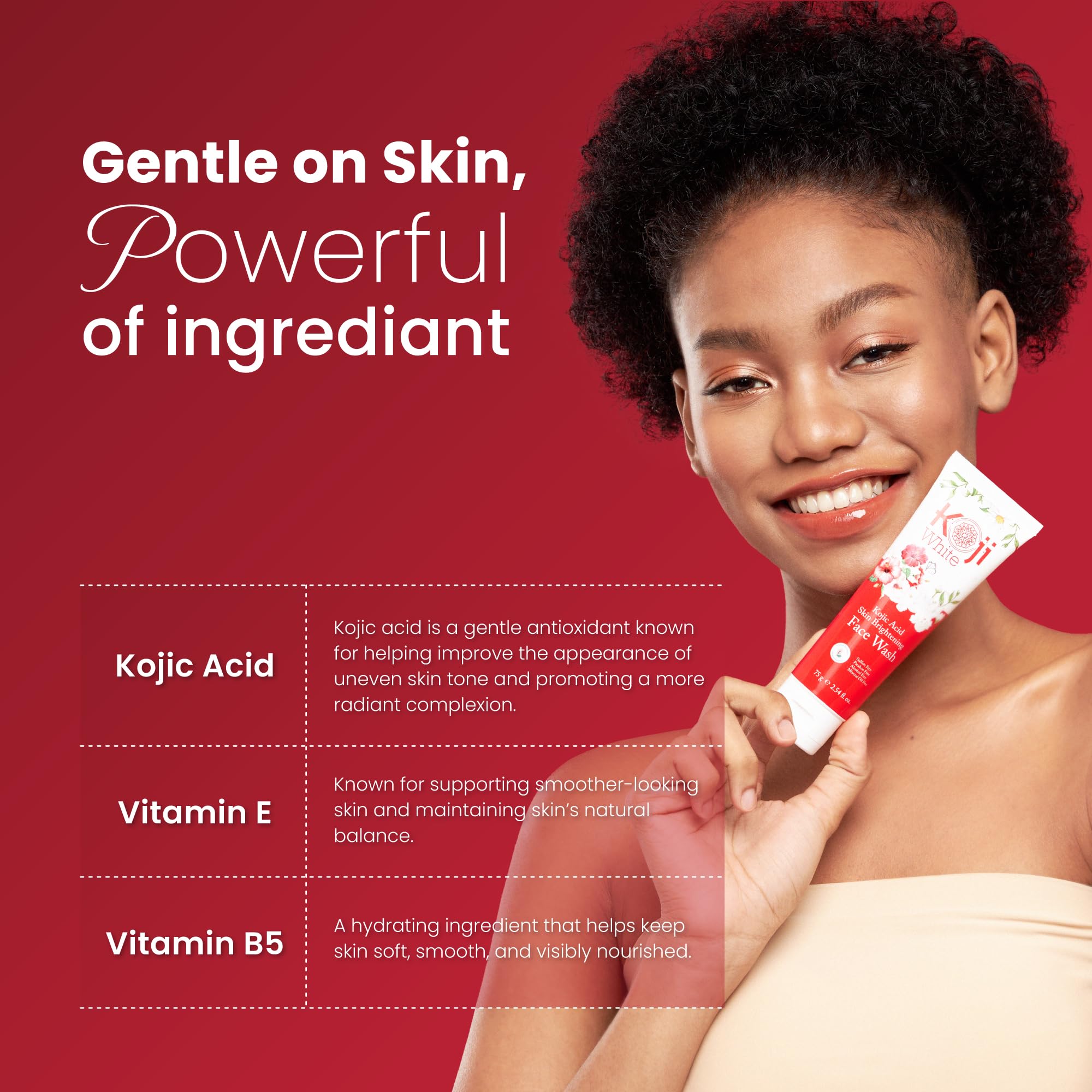 Koji White sodium hyaluronate hydration visual emphasizes surface moisture after cleansing