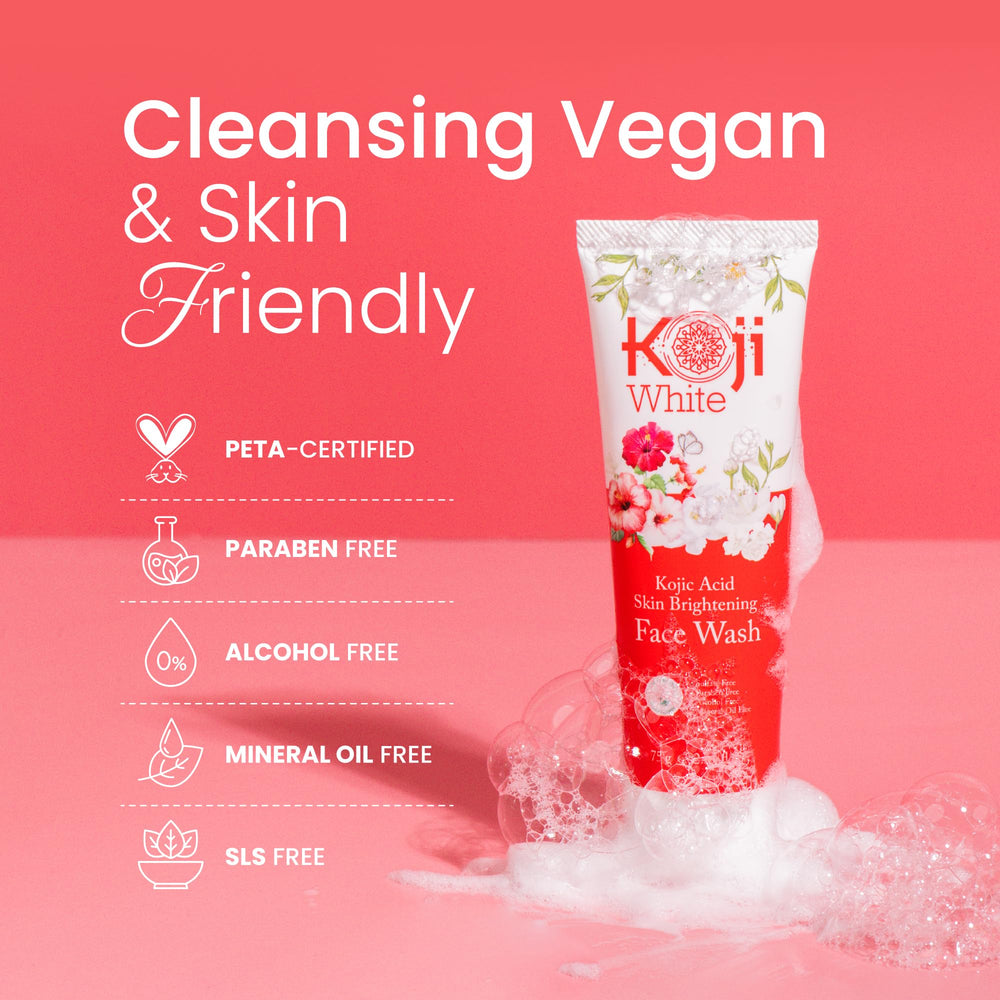 Koji White vegan-certified badge communicates cruelty-free skincare commitment