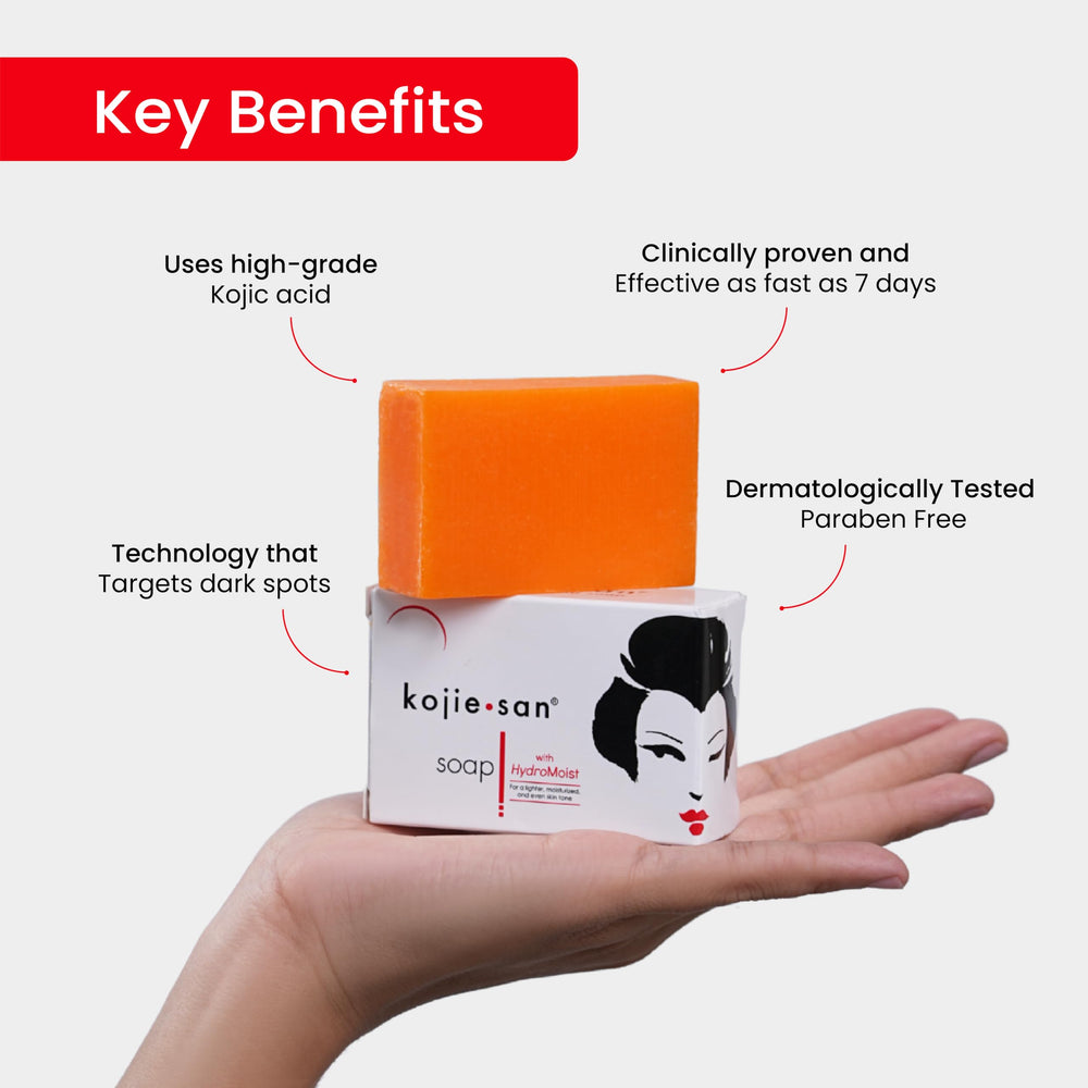 Kojie San Kojic Acid Soap-in-use-on-skin demonstrates gentle cleansing during morning routine.