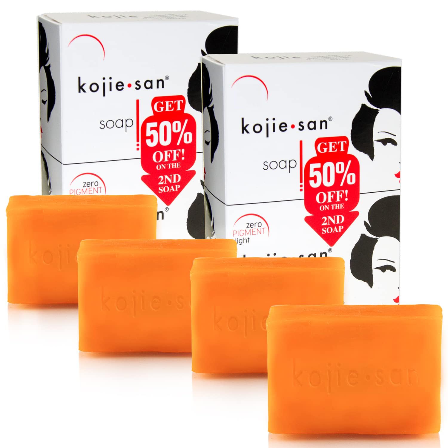 Kojie San skin-brightening soap bar highlights kojic acid for dark-spot reduction.