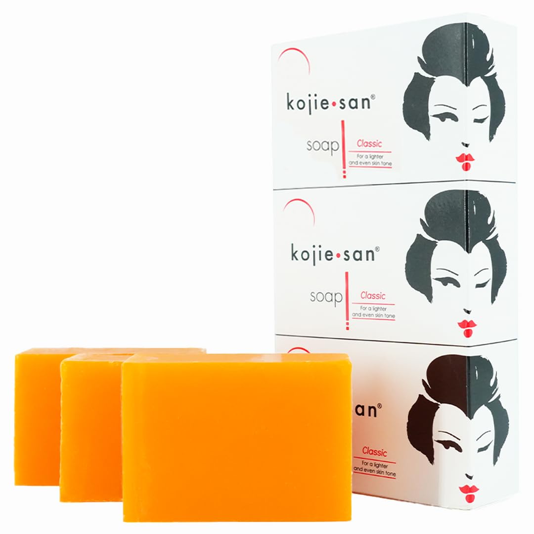 Kojie San skin brightening soap packaging showing premium kojic acid benefits for even tone