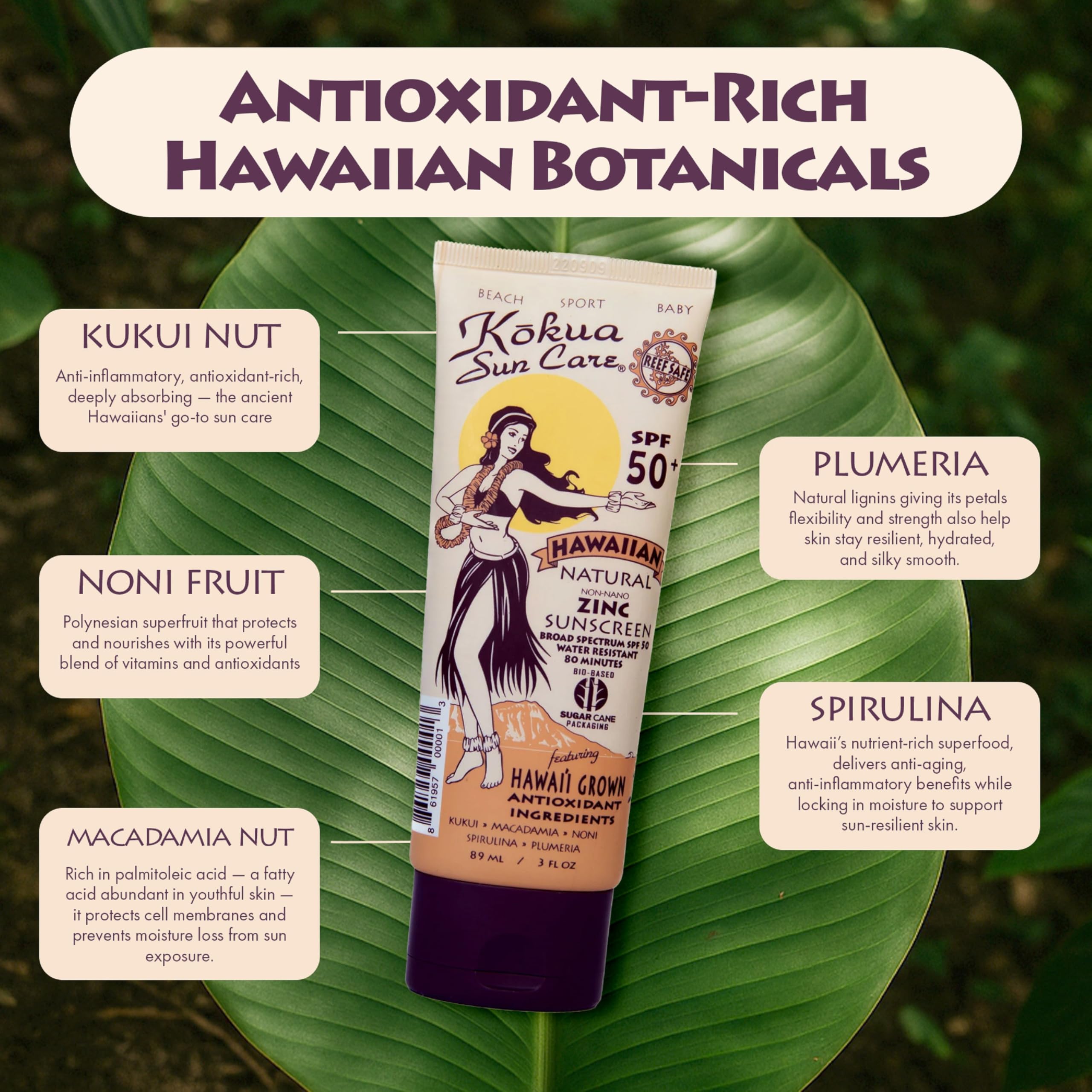 Kokua Sun Care mineral sunscreen texture swatch shows clear rub-in with no whitening residue