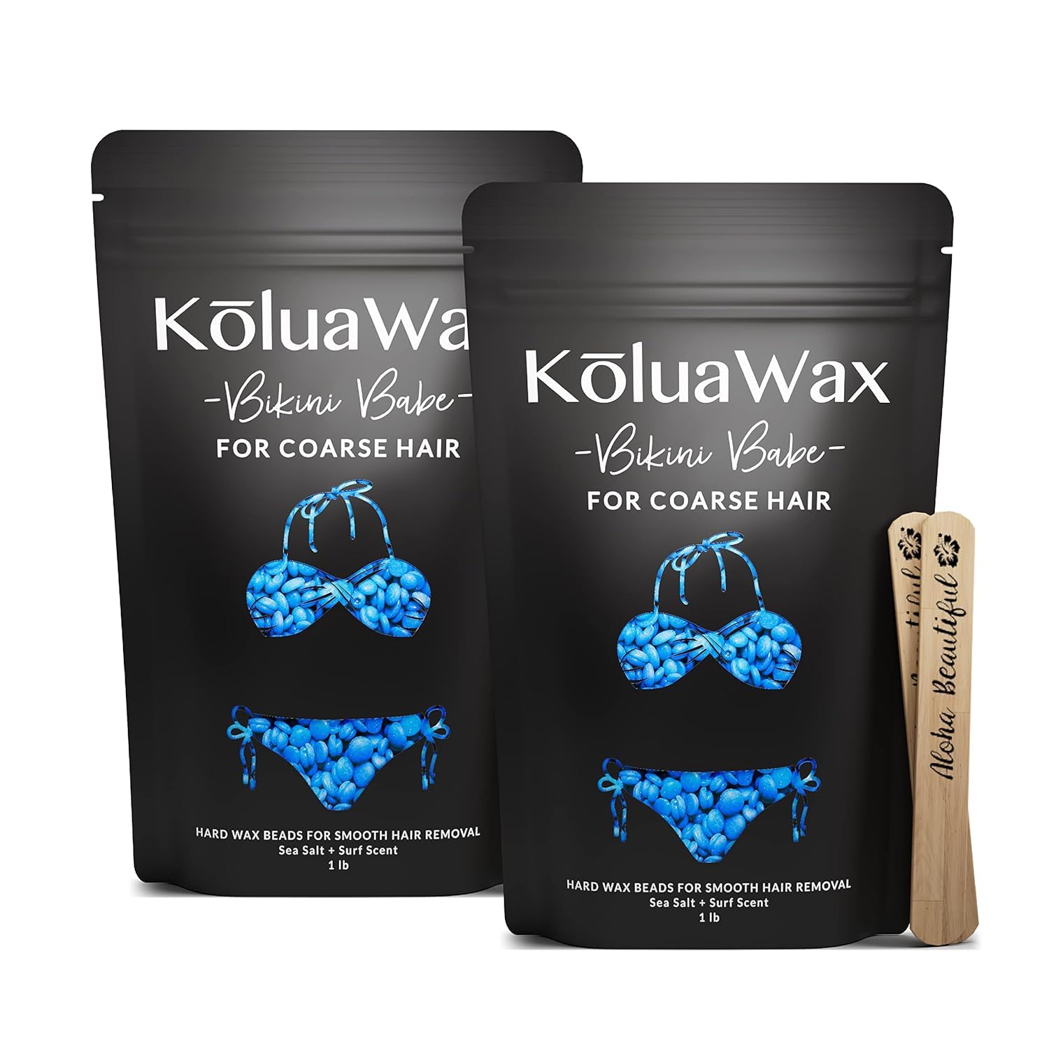 KoluaWax hard wax beads sea salt jar for precise coarse-hair removal.